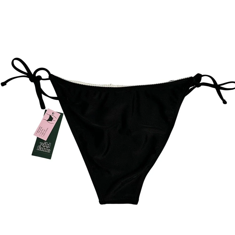 Wild Fable Black Side Tie Bikini Bottom Extra Cheeky High Leg Small NEW - Picture 4 of 11